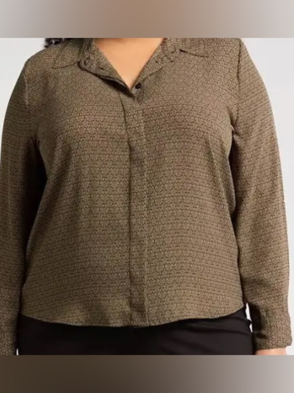 Nordstrom Rack Olive and Black  Long-Sleeve Crepe Button up Shirt